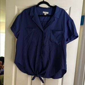 Halston Heritage Blue Boxy Tie Front Button Down Shirt